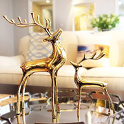 纯铜鹿摆件轻奢家居软装饰品酒柜欧式创意客厅玄关摆设工艺品