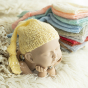 新生儿摄影四季百搭毛线长尾打结睡帽子满月宝宝婴儿拍照可爱造型