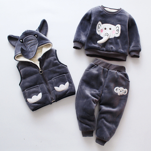 童装女宝宝秋冬三件套装洋气，0-1-2-3岁婴儿加绒加厚男童冬装卫衣4