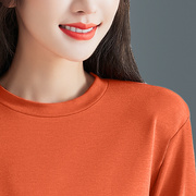 橙桔红色圆领t恤女长袖宽松打底衫纯色内搭大码中年妈妈休闲小衫