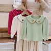 HHkids女童韩版纯色花朵打底衫儿童娃娃领上衣宝宝长袖T恤DCT247