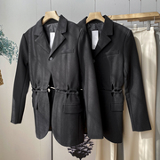 1.6斤黑色长袖西装领外套，设计感拼接西服大衣时尚，休闲洋气j》31c1