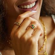 方形锆石镶钻戒指女轻奢小众设计高级感食指戒ins潮时尚个性指环