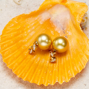 法式马贝金珠耳环珍珠中金色，显瘦耳坠耳环正圆，强光几无瑕14k锆石