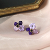 紫色水晶花朵耳环2024韩国甜美耳钉女复古设计感冷淡高级