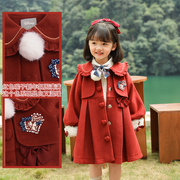 白雪公主联名minisnbl原创童装女童毛呢外套红色呢子大衣拜年服冬