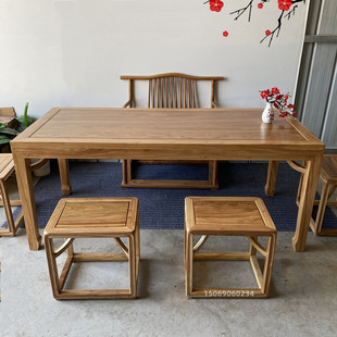 北方老榆木办公桌茶桌，书桌椅组合新中式，实木书法桌简约禅意写字台