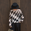麻霖原创设计夏日本(夏日本)进口和纸纱黑白，菱格镂空显瘦长袖针织衫