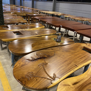 南美胡桃木实木大板茶桌，干泡桌茶台原木，书桌简约办公餐桌2米