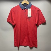 欧州小众轻奢品牌 男士夏季经典全棉红色拼接领短袖polo衫T恤