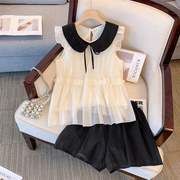 单件法式小飞袖雪纺，衬衫女小个子娃娃衫，2023夏季系炸街减龄时尚