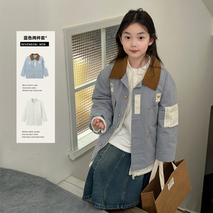 柒号童仓中大童韩版工装外套两件套冬装女童宽松保暖棉服潮