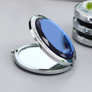 便携随身水晶化妆镜创意迷你小镜子女可爱翻盖式双面折叠圆镜