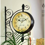 欧式田园复古金属双面挂钟，铁艺双面钟表客厅静时尚挂钟石英钟表