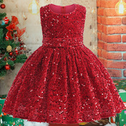 2023圣诞节女童红色小礼服，童裙万圣节蓬蓬裙小童公主裙无袖连衣裙