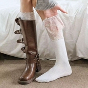 白色蕾丝小腿袜子女配靴子春夏美拉德长筒靴丝袜高筒过膝袜长筒袜