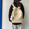 双肩包女帆布时尚纯色，简约学生书包韩版复古小背包休闲森系电脑包
