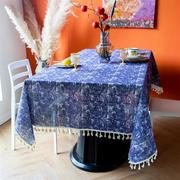 纯色马赛克纯蓝色餐桌布台布盖布装饰薄户外派对桌垫子