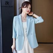 蓝色小西装外套女夏季薄款2024韩版修身气质休闲百搭西服上衣