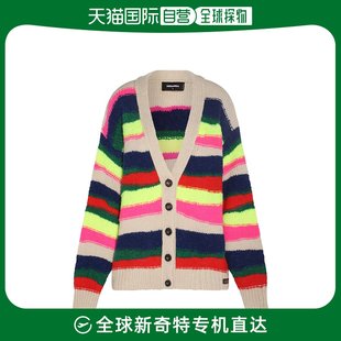 香港直邮Dsquared2 女士奶油色多色羊毛混纺针织开衫