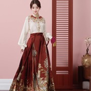 新中式肩刺绣上衣红色马面裙新娘，敬酒服套装，女秋冬国风订婚汉服