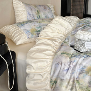 茶云慕斯︱法式浪漫褶皱天，丝棉四件套少女，复古风柔软被套床单床品