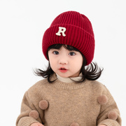 儿童帽子秋冬款女童时尚洋气冬季针织毛线帽红色宝宝护耳男童套头