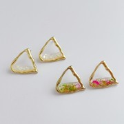 韩国设计感三角形金属水晶贝壳耳钉女s925银针几何气质耳环耳饰品
