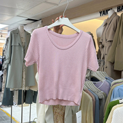 十三行2024春韩版女装毛衣纯色，百搭上衣低圆领，短袖针织t恤女