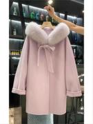 YZSL粉色双面羊绒大衣女秋冬小个子高级感中长款斗篷毛呢外套