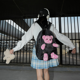 可爱风泰迪熊双肩包2024女生出门装书包大容量尼龙布旅行书包