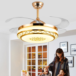 隐形吊扇灯水晶风扇灯具家用客厅餐厅风扇吊灯，欧式现代带灯电风扇