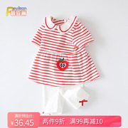 小女童宝宝夏装0-1-3岁婴幼儿公主短袖套装薄款条纹，洋气婴儿衣服2