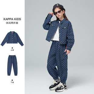 kappa儿童童装女童中大童，时尚休闲牛仔裤牛仔服，套装2024春秋