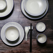 碗盘勺中式餐具套装文艺饭碗，手绘窑变釉套系早餐菜盘北欧西餐碟平