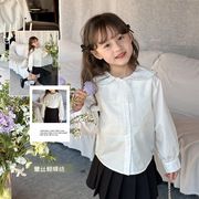 艾摩贝贝女童宝宝娃娃领衬衣2024春儿童气质甜美蝴蝶结蕾丝白衬衫