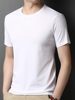 夏季莫代尔桑蚕丝短袖t恤男圆领纯白色，真丝光棉半截袖内搭打底衫