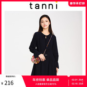 tanni高腰纯色商场，同款气质通勤收腰圆领，长袖连衣裙ti31dr307b