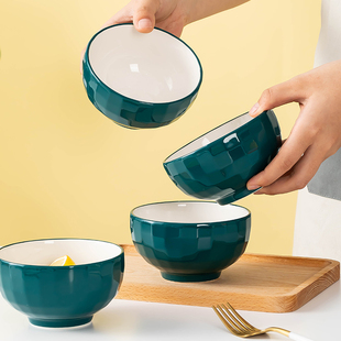 家用米饭碗日式陶瓷孔雀绿个性陶瓷碗简约碗碟套装沙拉碗面碗