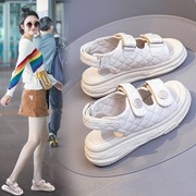 女士厚底白色凉鞋2022夏季魔术贴小香风运动沙滩鞋松糕罗马鞋