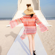 2023春装海滩沙滩防晒衣女海边度假薄外套中长款长袖粉色外搭