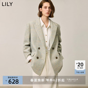 LILY冬新款女装经典彩点花纱粗纺高级感宽肩百搭通勤西装外套