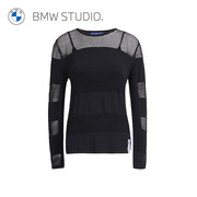 BMW Studio宝马女装春夏季毛衣时尚镂空拼接针织透明圆领套头毛衣