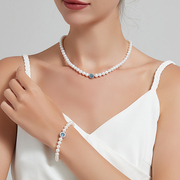 南熙天然淡水珍珠项链套装，女海蓝宝石项链，手链两件套礼盒礼物颈链