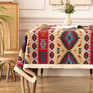 几何图案棉麻民族风布艺，桌布波西米亚台布，餐桌布长方形流苏提花布