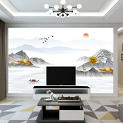 新中式山水画背景墙壁纸轻奢大气客厅沙发影视墙画水墨电视墙壁画