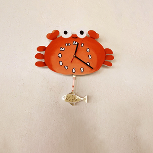 可爱卡通小螃蟹挂钟表摇摆挂表创意，静音日式多巴胺，时钟创意表独家