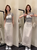 微胖女生韩系甜美套装夏季灰色蝴蝶结短袖T恤+波点半身长裙两件套