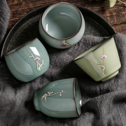 茶杯家用功夫茶具哥窑个人品茗喝茶杯手工铁胎青瓷单杯小茶盏茶碗