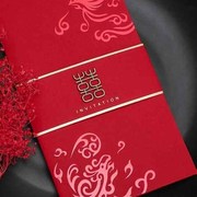 中式用品婚礼喜帖订制结婚浪漫请柬，个性对折式信封打印大气请帖邀